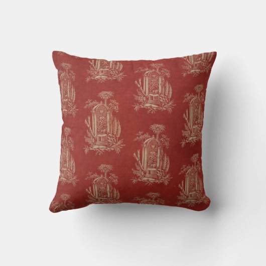 Toile de jouy  Frans Land Rood Linnen Kussen (Achterkant)