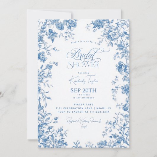 Toile De Jouy Franse Bloem Bruids- Kaart (Voorkant)