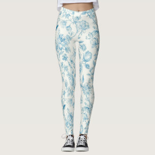 Toile de jouy Franse Chinoiserieën Pioenrozen Bloe Leggings