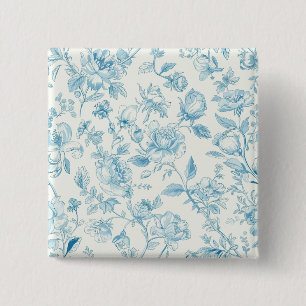 Toile de jouy Franse Chinoiserieën Pioenrozen Bloe Vierkante Button 5,1 Cm
