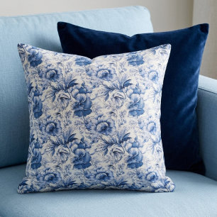 Toile de Jouy. Franse toile. Blauw. Elegant. Kussen