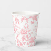 Toile de Jouy Girl Pink Bow First 1st Birthday Papieren Bekers (Achterkant)