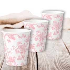 Toile de Jouy Girl Pink Bow First 1st Birthday Papieren Bekers
