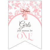 Toile de Jouy Girl Pink Bow First 1st Birthday Vlaggetjes (Eerste vlag)