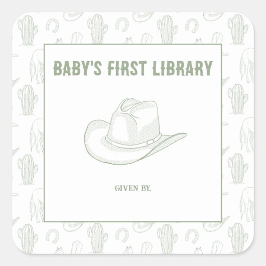 Toile de Jouy Green Cowboy - BABY'S EERSTE BIBLIOT Vierkante Sticker (Voorkant)
