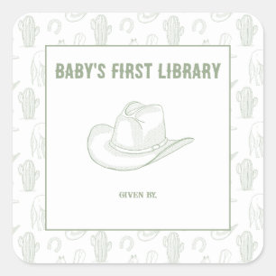 Toile de Jouy Green Cowboy - BABY'S EERSTE BIBLIOT Vierkante Sticker