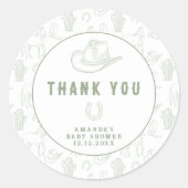 Toile de Jouy Green Cowboy Western Baby shower Ronde Sticker (Voorkant)