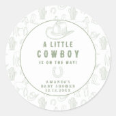 Toile de Jouy Green Cowboy Western Baby shower Ronde Sticker (Voorkant)