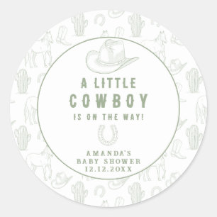 Toile de Jouy Green Cowboy Western Baby shower Ronde Sticker