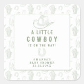Toile de Jouy Green Cowboy Western Baby shower Vierkante Sticker (Voorkant)