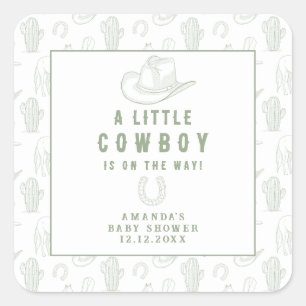 Toile de Jouy Green Cowboy Western Baby shower Vierkante Sticker
