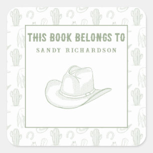 Toile de Jouy Groene Cowboy - Boekenlegger Vierkante Sticker