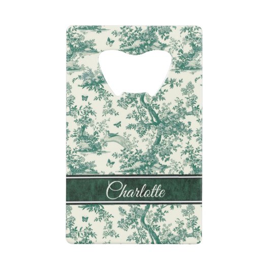 Toile de Jouy groene vlindertuin Creditkaart Flessenopener (Voorkant)