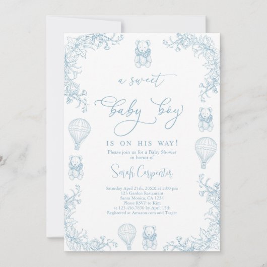 Toile De Jouy Hete Luchtballon Baby shower Boy Kaart (Voorkant)