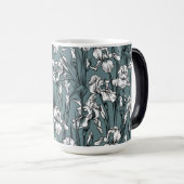 Toile de Jouy Iris | Grijs groen + zwart Magische Mok (Voorkant rechts)