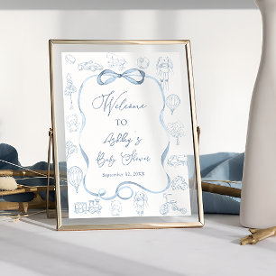 Toile de Jouy Jongens Baby Shower Welkom Poster