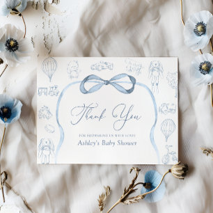 Toile de Jouy-kraamkamer babyshower bedankkaart