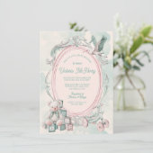 Toile de Jouy lijst baby shower Roze Kaart (Staand voorkant)