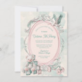 Toile de Jouy lijst baby shower Roze Kaart (Voorkant)