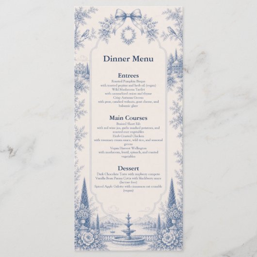 Toile de Jouy Locatie Verhaal Bruiloftsmenu Menu (Voorkant)