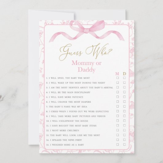 Toile De Jouy Mama of Daddy Baby shower spel Kaart (Voorkant)