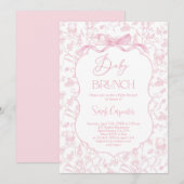 Toile De Jouy Meisje Baby shower Brunch met Boog Kaart (Voorkant / Achterkant)