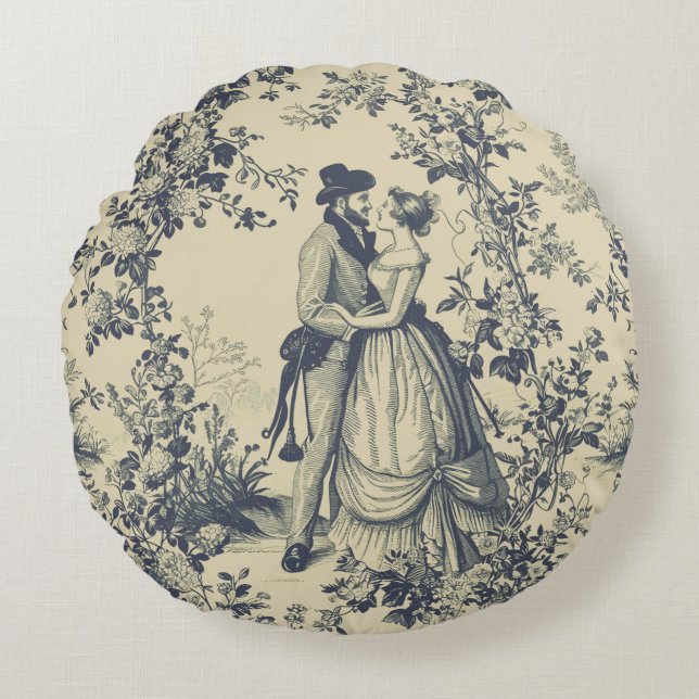 Toile de jouy  moederdag bloemendag rond kussen (Voorkant)