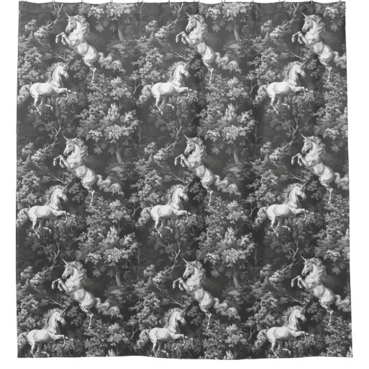 Toile De Jouy Monochrome Eenhoorns Douchegordijn (Voorkant)