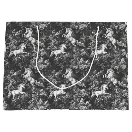 Toile De Jouy Monochrome Eenhoorns Groot Cadeauzakje (Voorkant)