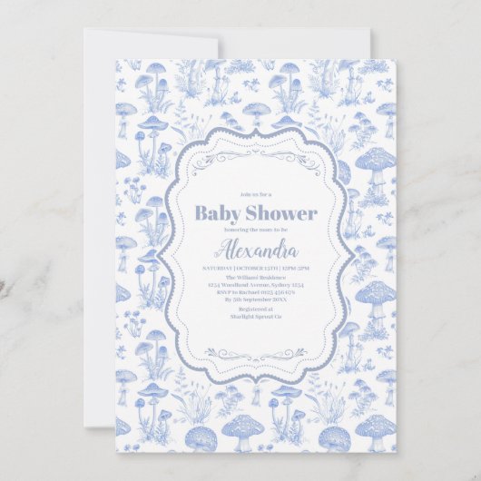 Toile de Jouy Mushrooms Woodland Baby shower Kaart (Voorkant)