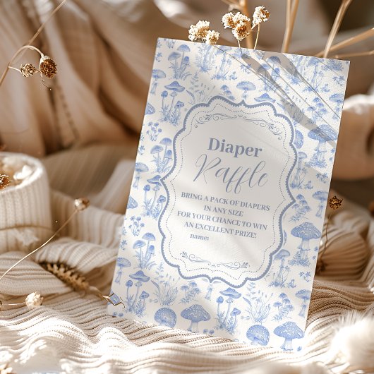 Toile De Jouy Mushrooms Woodland Diapper Raffle Informatiekaartje