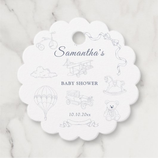 Toile de Jouy Nursery Baby Shower Bedankjes Labels (Voorkant)