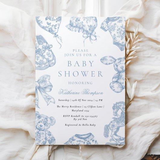 Toile de Jouy Nursery Baby shower Invitation Kaart