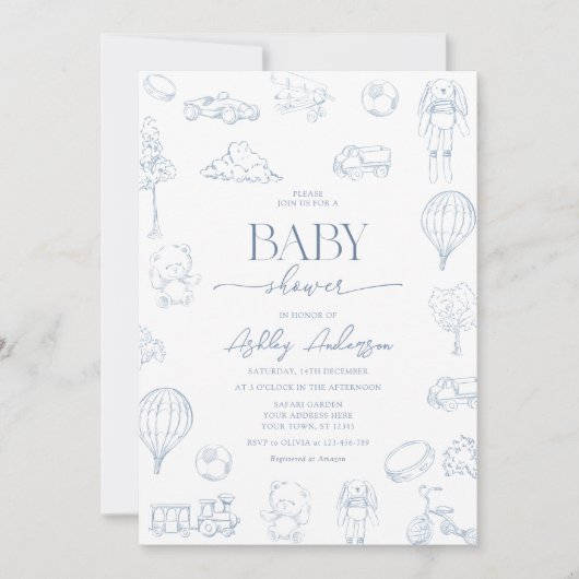 Toile De Jouy Nursery Baby shower met Bow Boy Kaart (Voorkant)