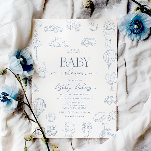 Toile De Jouy Nursery Baby shower met Bow Boy Kaart