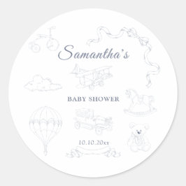 Toile de Jouy Nursery Baby Shower Ronde Sticker