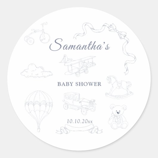 Toile de Jouy Nursery Baby Shower Ronde Sticker (Voorkant)