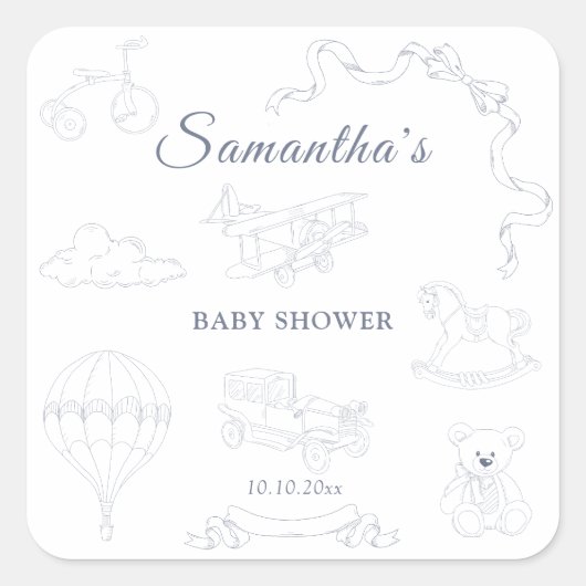 Toile de Jouy Nursery Baby Shower Vierkante Sticker (Voorkant)