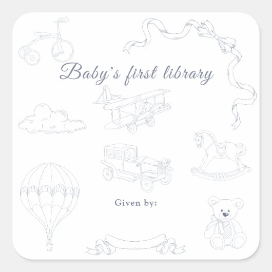Toile de Jouy Nursery Baby's first library Vierkante Sticker (Voorkant)