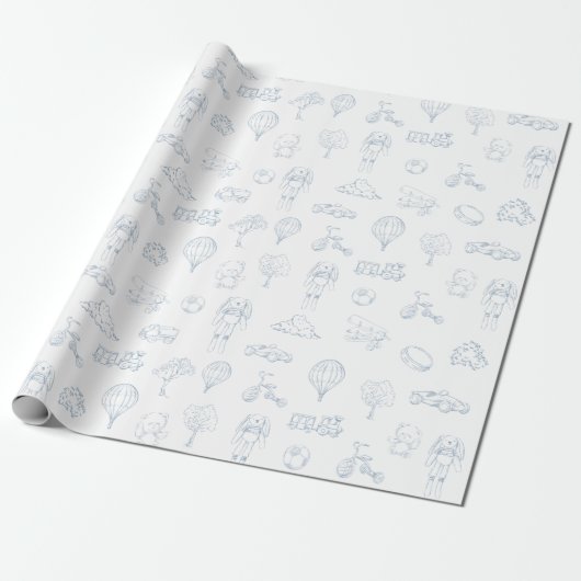 Toile de Jouy Nursery Boy Baby shower Cadeaupapier (Uitgerold)
