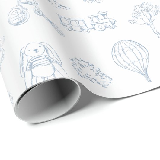 Toile de Jouy Nursery Boy Baby shower Cadeaupapier (Rol Hoek)