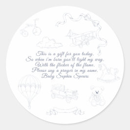 Toile de Jouy Nursery Prayer Candle Ronde Sticker