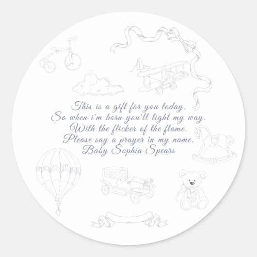 Toile de Jouy Nursery Prayer Candle Ronde Sticker (Voorkant)