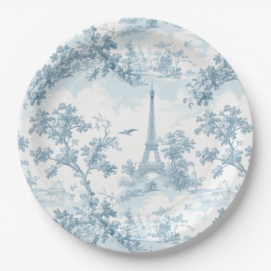 Toile de Jouy Parijse  Baby shower Papieren Bordje (Voorkant)