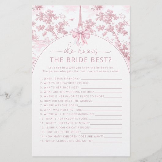 Toile de Jouy Paris Who knows the bride best game (Voorkant)