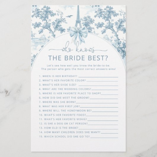 Toile de Jouy Paris Wie kent de bruid beste spel (Voorkant)