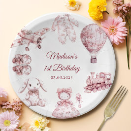 Toile De Jouy Pink Birthday Party Papieren Bordje