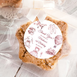 Toile De Jouy Pink Birthday Party Ronde Sticker