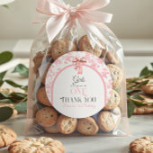 Toile de Jouy Pink Bow First 1st Birthday Decor Ronde Sticker