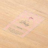 Toile de Jouy Pink Bow Girl Baby shower Acryl Uitnodigingen (Laagn)